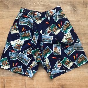 Vintage Bushwacker USA Shorts High Waist Pleated Cotton Canoe Graphics Size 8
